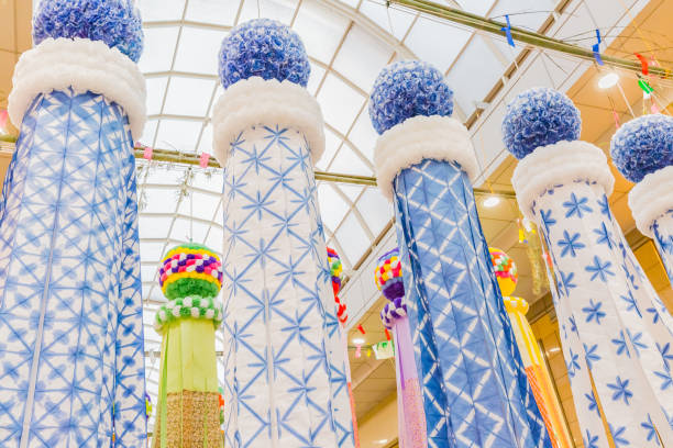 istock tanabata ornaments decorated over walking street,japan 1209369263