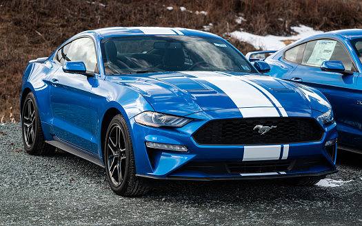 Dartmouth, Canada - February 28, 2020 - 2020 Ford Mustang GT coupe at a Ford dealership.