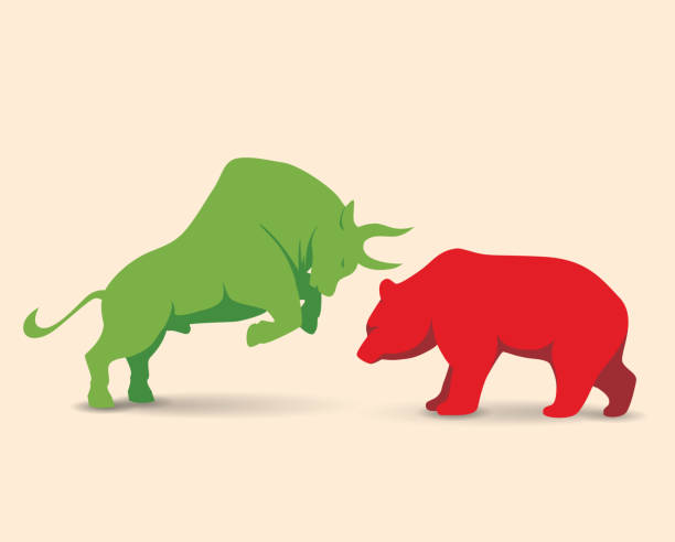 ilustraciones, imágenes clip art, dibujos animados e iconos de stock de mercado alcista vs mercado de osos - bull bear