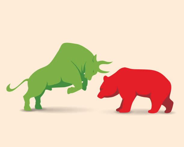 illustrazioni stock, clip art, cartoni animati e icone di tendenza di mercato rialzista vs bear - bull