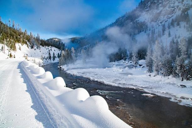 istock Geyser venting steam in Yellowstone winter 1209381948