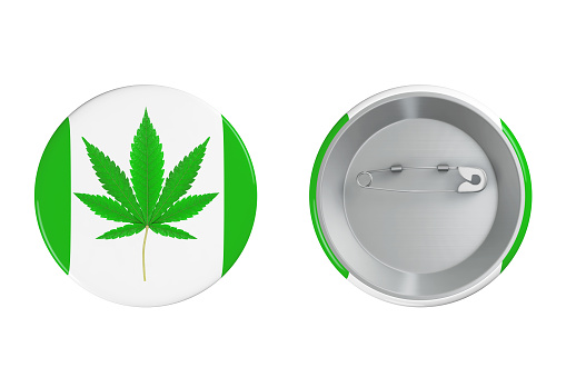 Badge with Medical Marijuana or Cannabis Hemp Leaf Sign on a white background. 3d Rendering