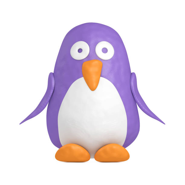 istock Cute Violet and White Toy Cartoon Plasticine or Clay Penguin. 3d Rendering 1209383197