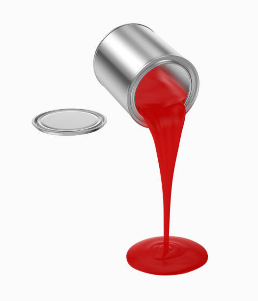 istock Paint cans realistic. Metal tin containers pouring red paint isolated on white background 1209384291
