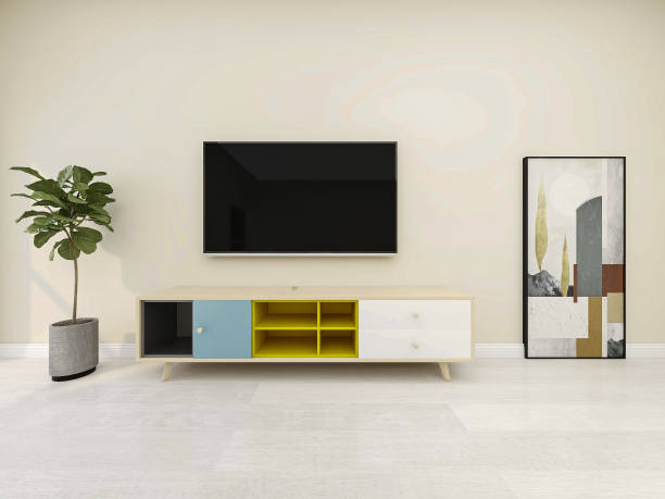 istock 3D rendering, simple modern living room sofa with coffee table, with green plants on the table. 1209384399