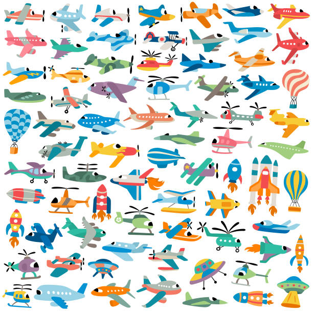 illustrations, cliparts, dessins animés et icônes de avions de dessin animé pour l’ensemble d’illustration de vecteur d’enfants - fighter plane