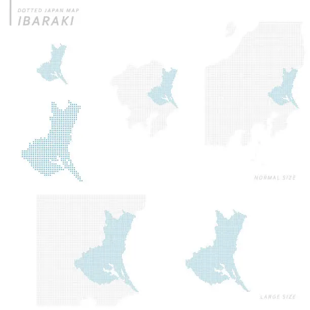 Vector illustration of dotted Japan map set, Ibaraki