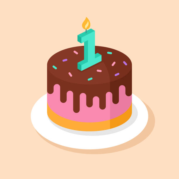 illustrazioni stock, clip art, cartoni animati e icone di tendenza di illustrazione vettoriale torta del primo compleanno - first birthday