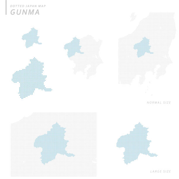 dotted Japan map set, Gunma dotted Japan map set, Gunma gunma prefecture stock illustrations