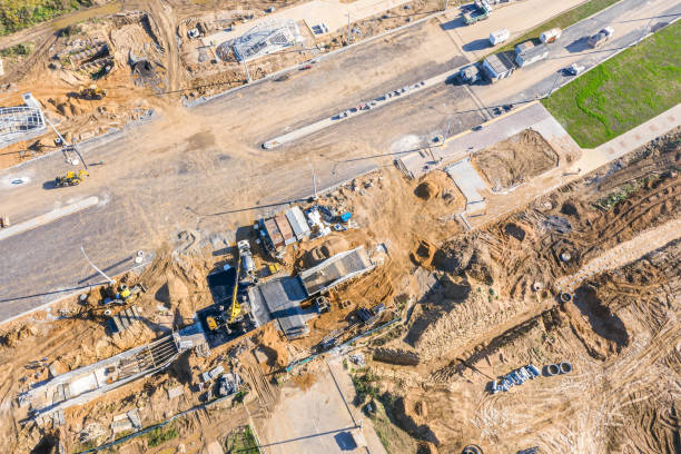 istock aerial top down view of road construction site 1209397978