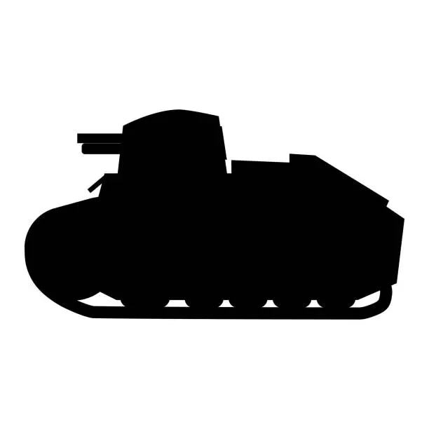 Vector illustration of Silhouette Tank Renault FT17 French Light tank icon. Military army machine war, weapon, battle symbol silhouette side view. Vector illustration isolated