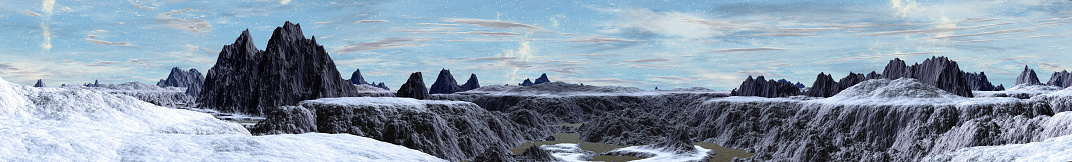 Fantasy alien planet. Mountain. Panorama. 3D rendering