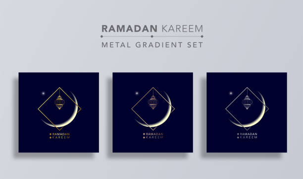 메탈 그라데이션 세트 라마단 카림 초승달 프린트 - islam mosque moon crescent stock illustrations