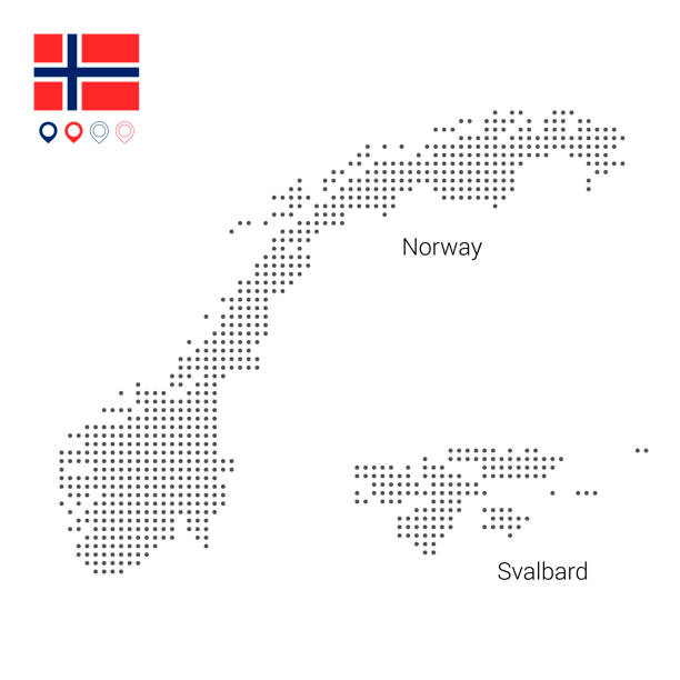 フラグと地図マーカーが点在するノルウェーのベクトルの地図 - スヴァールバル島点のイラスト素材／クリップアート素材／マンガ素材／アイコン素材