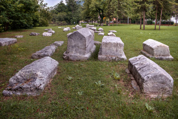 istock Unmarked medieval tombstones 1209406697
