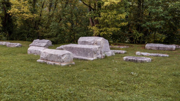 istock Unmarked medieval tombstones 1209406698