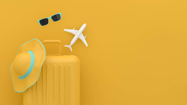 istock Suitcase, Minimal Travel Concept on yellow background 1209409175