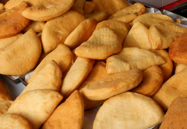 stuffed panzerotti the typical southern Italian dish for sale in the street food stall