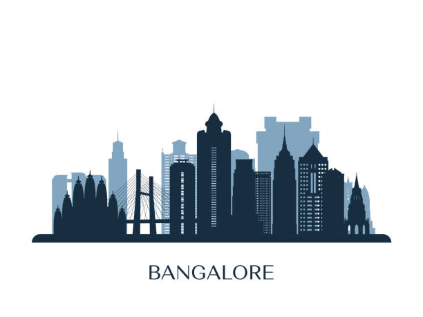 illustrazioni stock, clip art, cartoni animati e icone di tendenza di skyline di bangalore, silhouette monocromatica. illustrazione vettoriale. - bangalore