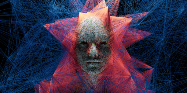 abstrakcyjna cyfrowa ludzka twarz z połączeniem dużych zbiorów danych lub maską mistic - mistic zdjęcia i obrazy z banku zdjęć