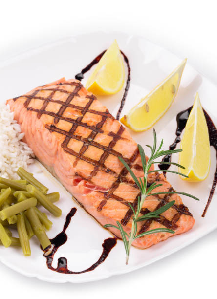 istock Grilled salmon on a white plate. 1209423742