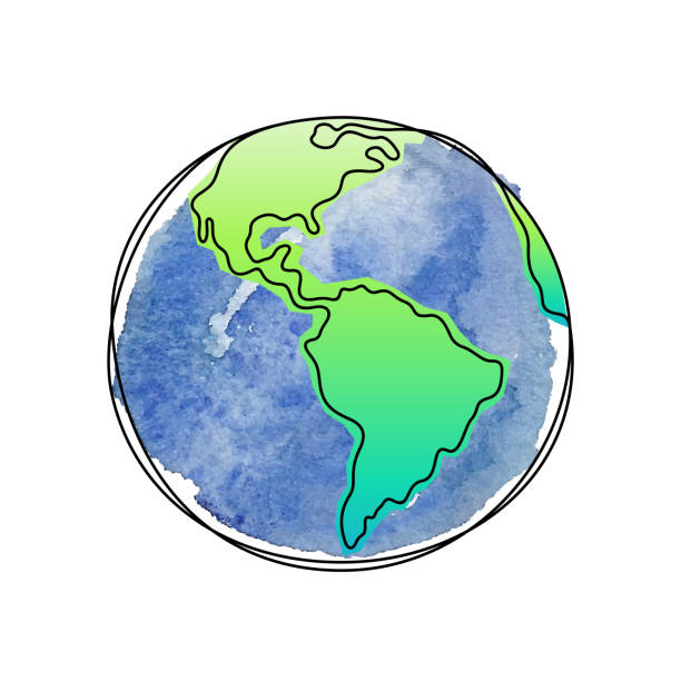 Earth Planet artistic vector illustration The Earth watercolor continuous line vector illustration globe navigational equipment stock illustrations