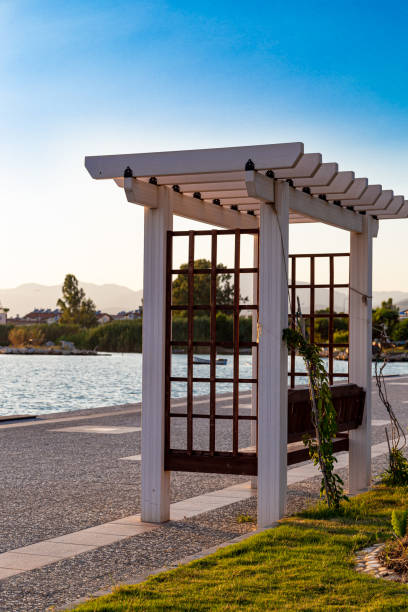 istock White gazebo on the calis beach, Turkey 1209427179