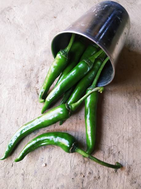 istock Hot chilli pepper in white ceramic pot with white background. Green natural 1209427741