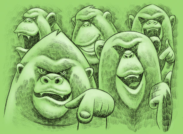 setkání goril a šimpanzů - pět zvířat stock ilustrace