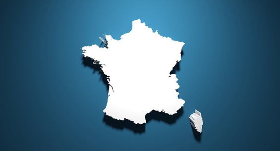 3D rendering France map with shadow on blue background