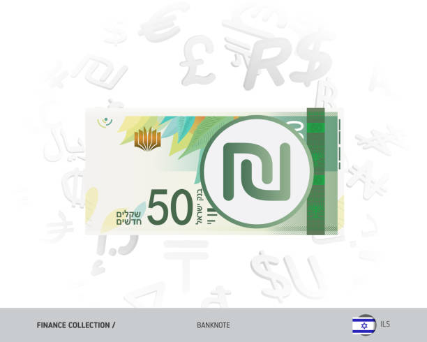 50 Israeli New Shekel Banknote. Flat style vector illustration isolated on currency background. Finance concept. Banknotes israeli coin stock illustrations