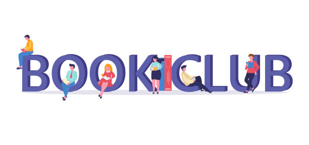 Vector logo concept of a book club with people reading. Illustration can use for landing page, web, mobile app, banner, poster, flyer, background book club stock illustrations