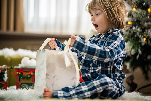 Cute little boy have surprise gift for Christmas