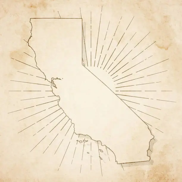 Vector illustration of California map in retro vintage style - old textured paper