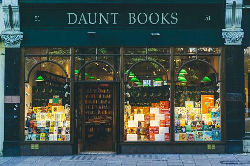London/UK-1/08/18: the Hampstead Daunt Books branch. Daunt Books is a chain of bookshops in London, founded by James Daunt. It traditionally specialised in travel books