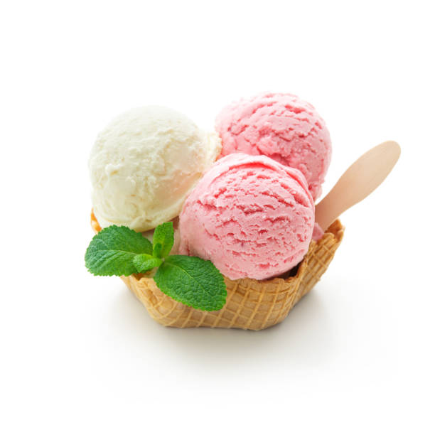 istock Various colorful ice cream balls with mint leaf in waffle basket 1209457281