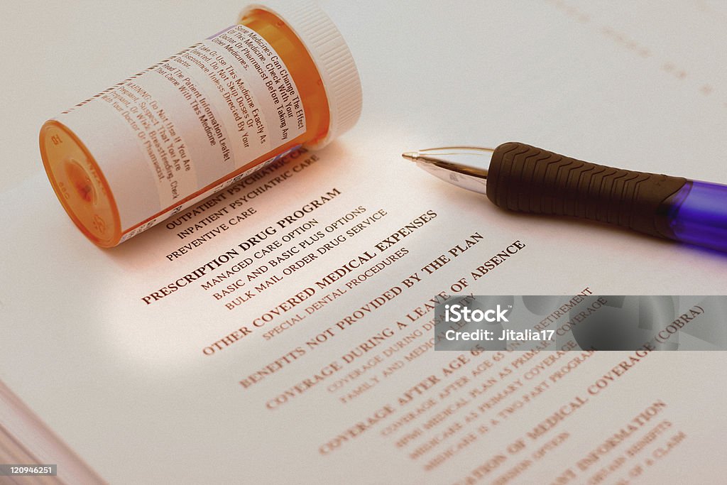 Prescription Drug Plan - Pen and Paperwork  Ballpoint Pen Stock Photo