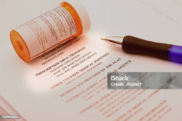 Prescription Drug Plan Pen And Paperwork Stock Photo - Download Image Now - Ballpoint Pen, Claim Form, Color Image