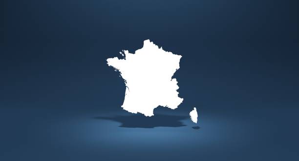 mappa francia con ombra su sfondo blu - france election presidential election french culture foto e immagini stock