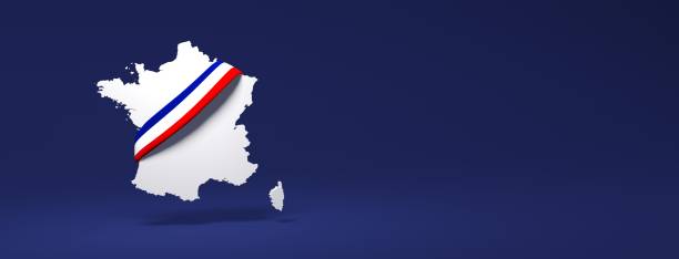 mapa de francia con sombra sobre fondo azul - france election presidential election french culture fotografías e imágenes de stock
