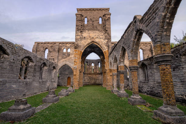 istock Dramatic archways and weathered grey stone ruins. 1209468588