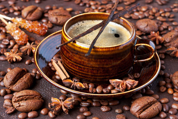 istock Coffee-shaped  cookies with cup of coffee 1209468704