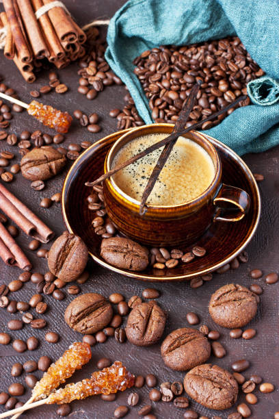 istock Coffee-shaped  cookies with cup of coffee 1209468730