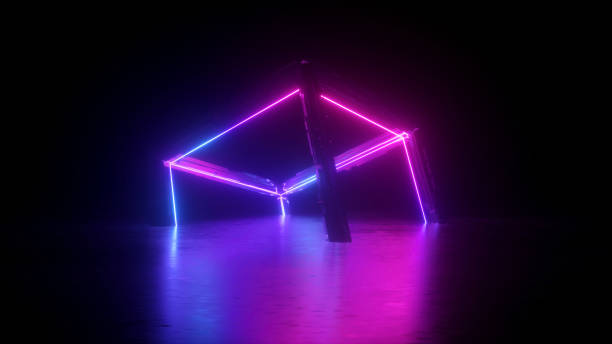 istock 3d render, abstract neon cube over black background, square shape, pink blue glowing lines, ultraviolet light 1209468779