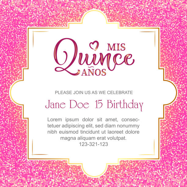 illustrations, cliparts, dessins animés et icônes de flyer de célébration d’anniversaire pour la fille d’amérique latine. calligraphie quinceanera. illustration de stock de vecteur. - 14 15 ans