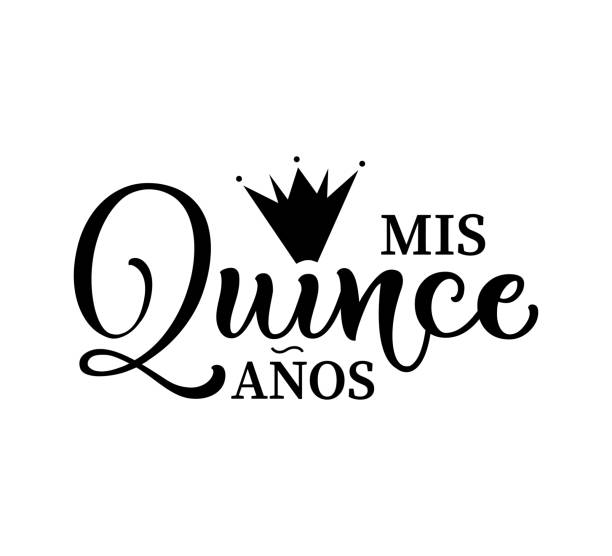 Calligraphy for Latin American girl birthday celebration. Lettering for Quinceanera party. Black text isolated on white background. Vector stock illustration. Mis quince anos. Calligraphy for Latin American girl birthday celebration. Lettering for Quinceanera party. Black text isolated on white background. Vector stock illustration. Mis quince anos. quinceanera stock illustrations