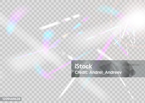 istock Holographic incident rays of iridescent brilliance isolated on a transparent background. 1209469628