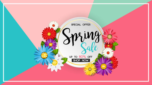 istock spring sale banner with colorful flowers background. vector design for your greetings card, flyers, web banner, invitation, posters, brochure, banners, calendar, spring sale. 1209471652