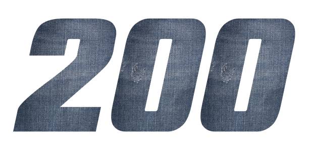 istock Number 200 with jeans fabric texture on white background. 1209472863