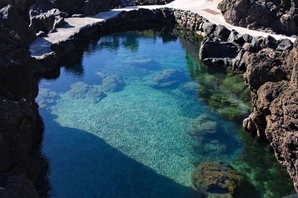 istock Natural pool with black volcanic rock in the Atlantic Ocean (Madeira, Portugal, Europe) 1209473871